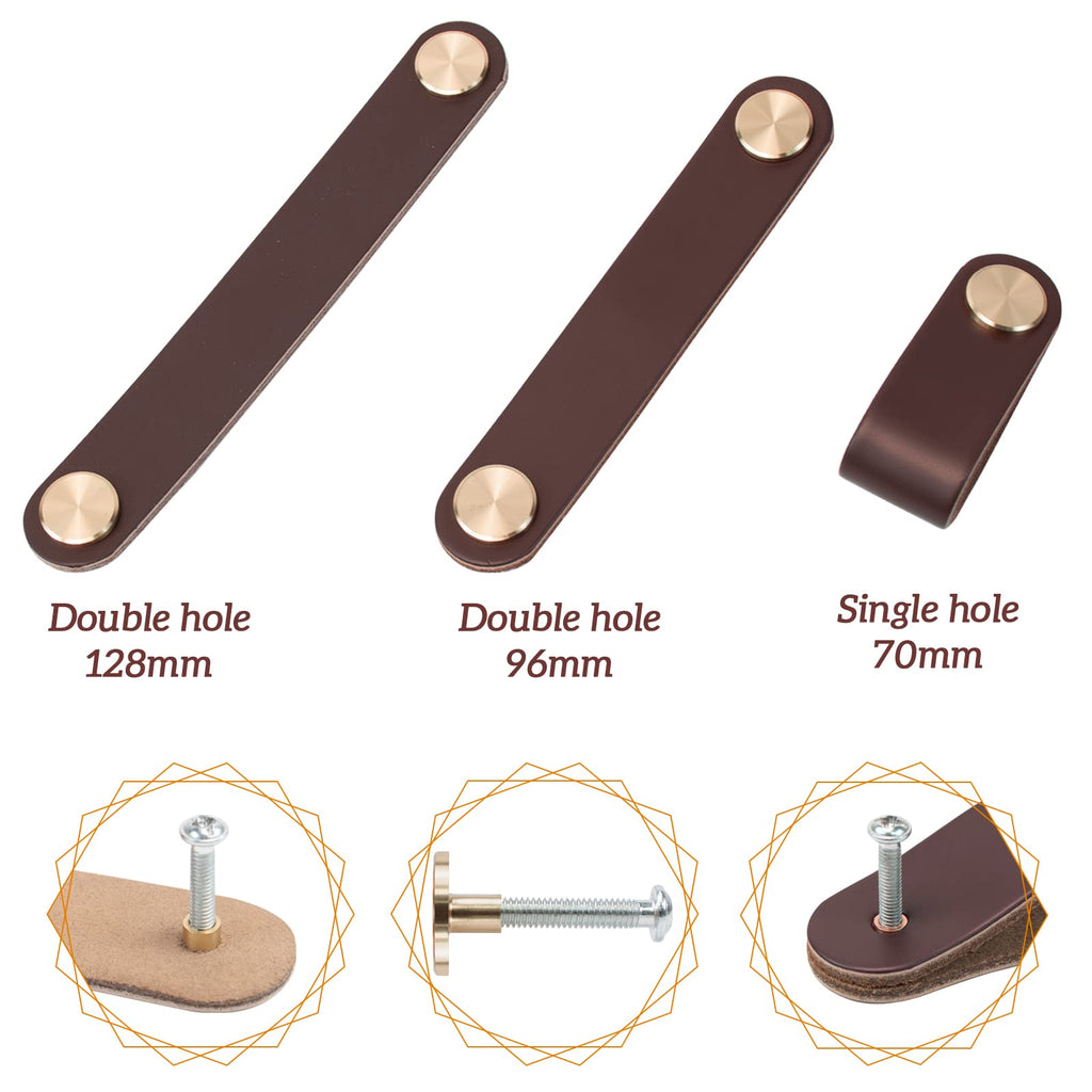 4 Pack Leather Drawer Pulls Beige Cabinet Handles Single Hole Dresser Knobs Cabinet Door Handle, Faux Leather Pulls