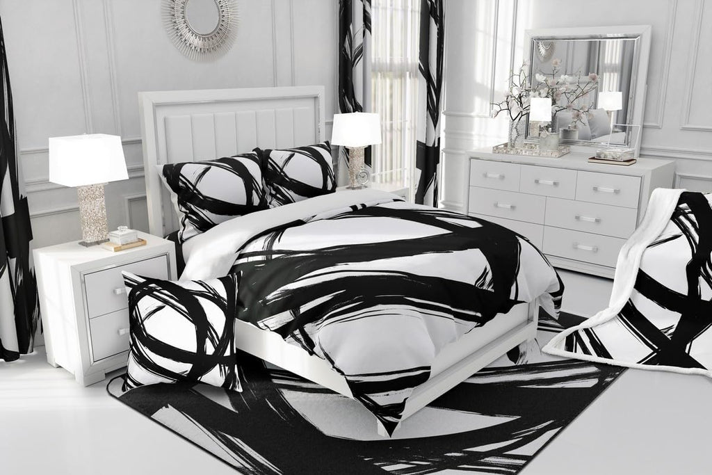 Erosebridal Black and White Abstarct Comforter Set for Adult Women Men
