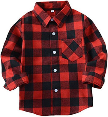 Kid Girl Boy Long Sleeve Button Down Plaid Flannel Shirt