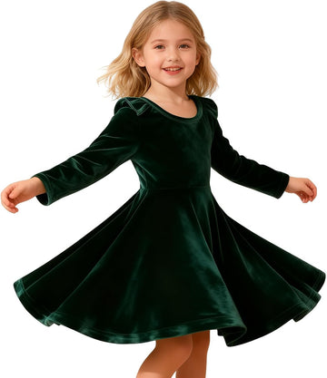 Toddler Girl Christmas Dress for Girls Long Sleeve Dress Velvet Tutu Winter Holiday Princess Party Dresses