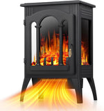 16 Inch Freestanding Electric Fireplace Stove Heater, 1500W Infrared Space Heater with Thermostat and Cool Touch Exterior