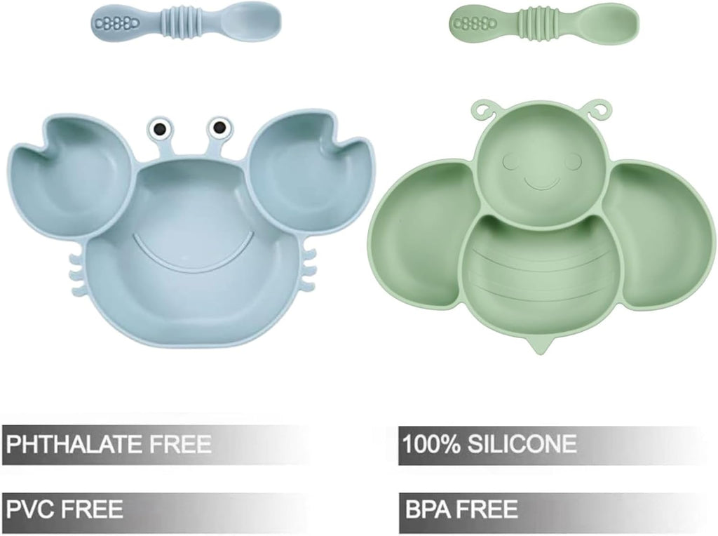 2 Pack Silicone Suction Plate for Baby, Divided Toddler Food Plate