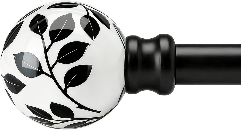 Ceramic Black Curtain Rods for Windows 16 to 144 Inches Adjustable Length Extendable Heavy Duty 1" Diameter iron