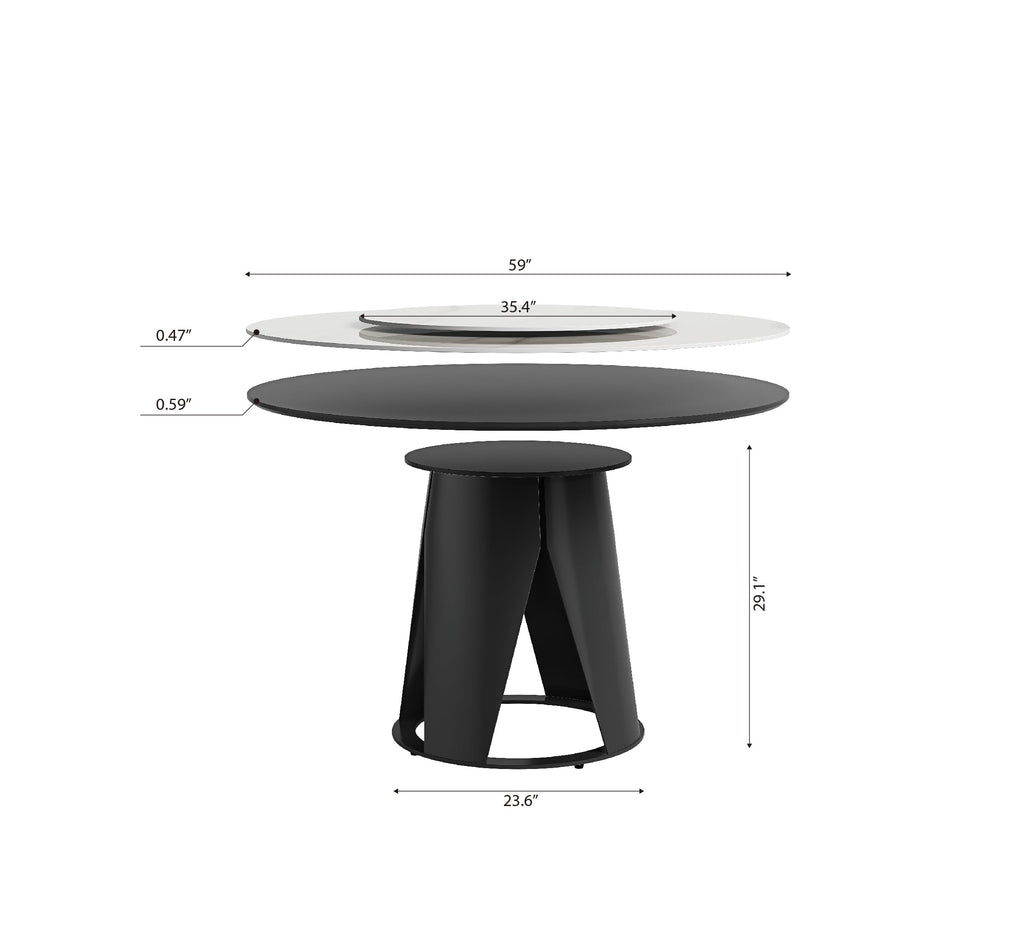 59" Round Dining Table, Modern Turntable Marble Dining Table with Lazy Susan, Sintered Stone Tabletop Dining Room