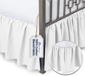 White Bed Skirt Queen Size 14 inch Drop - with Split Corners - Cotton Blend Ruffled Bed Skirt, Dust Ruffle for Queen