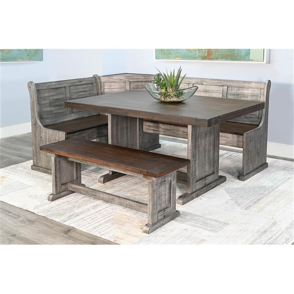 Solid Wood Breakfast Nook Set (Tobacco Leaf and Alpine Grey)