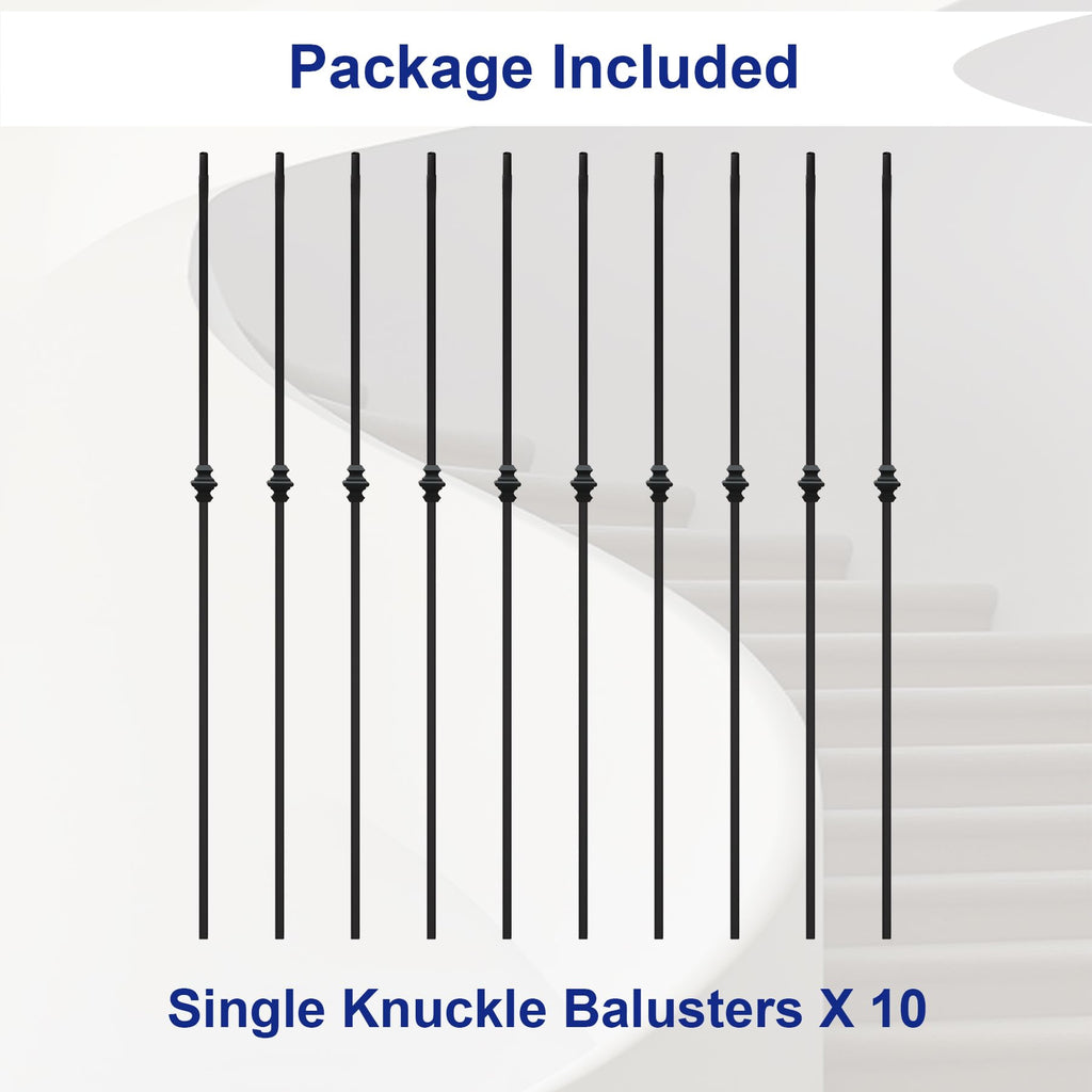10-Pack Black Iron Balusters Hollow Single Knuckle Stair Spindles