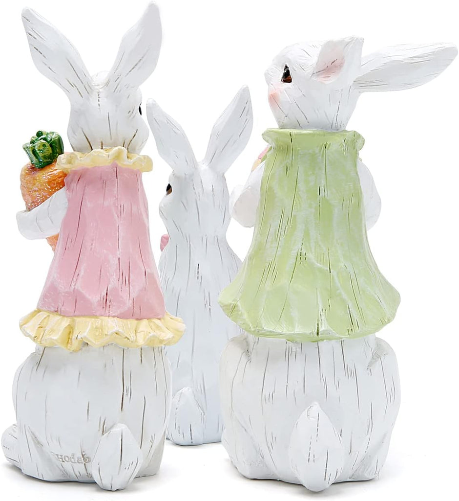 Easter Bunny Decorations Spring Indoor Home Decor Bunny Figurines (Easter White Bunny Family)