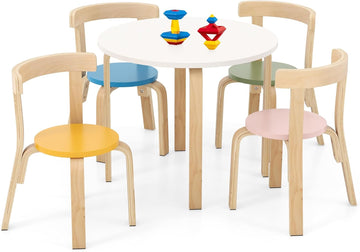 Kids Table and Chair Set, Bentwood Toddler Round Table and 4 Chairs for Craft Art, Building Block, Piece Children