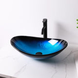 21" Glass Bathroom Vessel Sink with Pop up Drain Set,Countertop Oval Bowl Tempered Glass Art Basin,Shallow