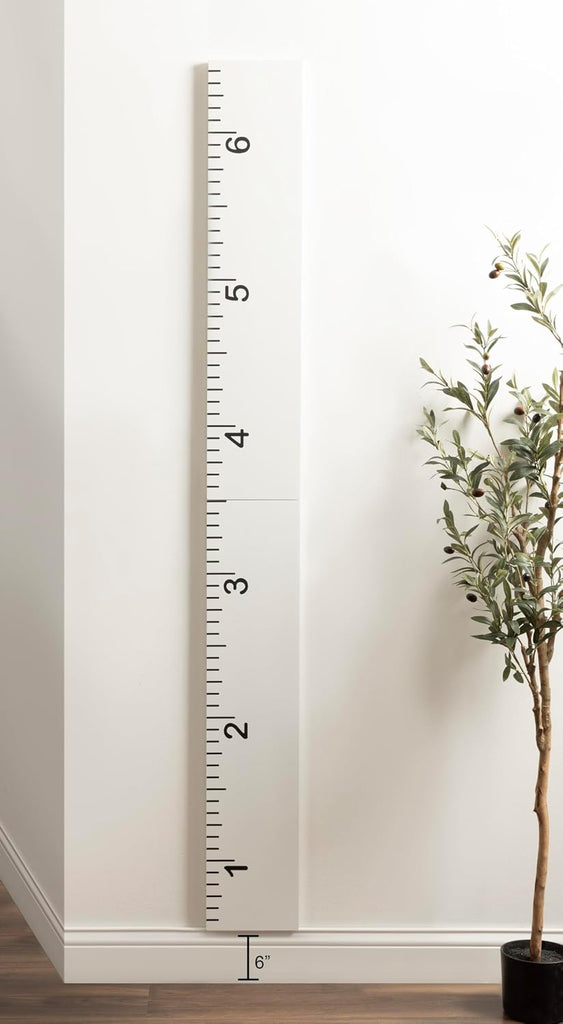 Modern 6. Foot Growth Chart Wooden Wall Ruler; 8 x 72; White; Decorative Wall-Mounted Height Chart for Kids for Use