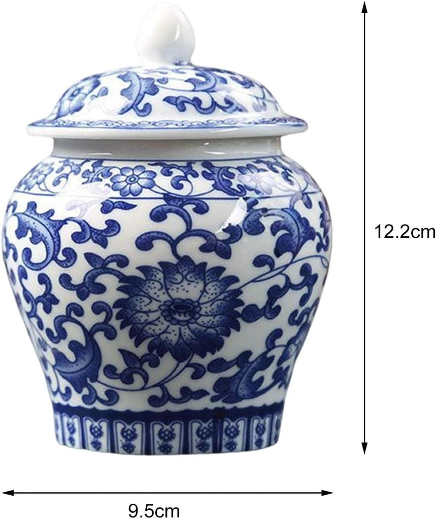 Chinese Style Blue White Porcelain Decorative Ginger Jar Tea Storage Jar with Lid Floral Arrangement with Fine Glaze