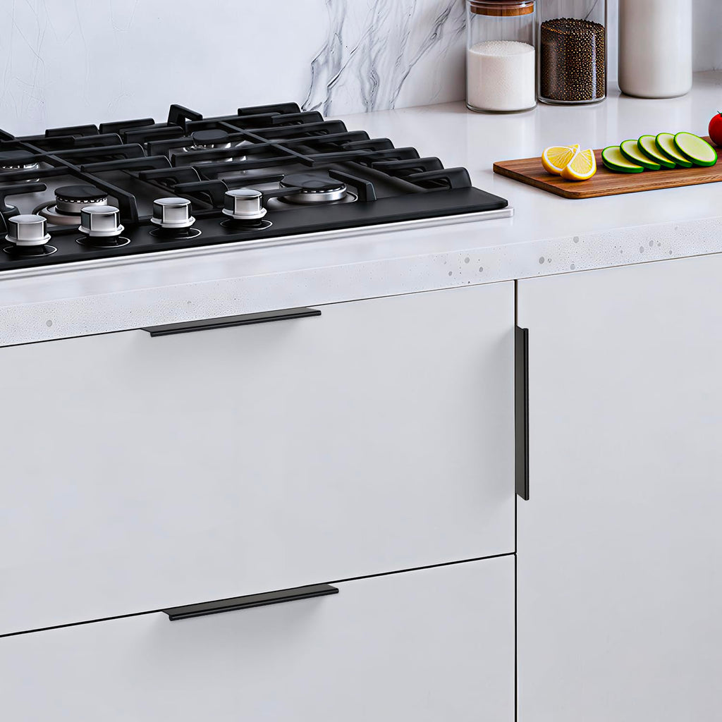 Matte Black Cabinet Pulls Finger Edge Pulls 6-1/4 Inch 6 Pack