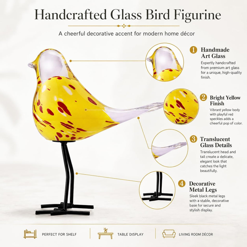 Glass Bird Figurine Ironleg Hand Blown Art Home Decor Gift