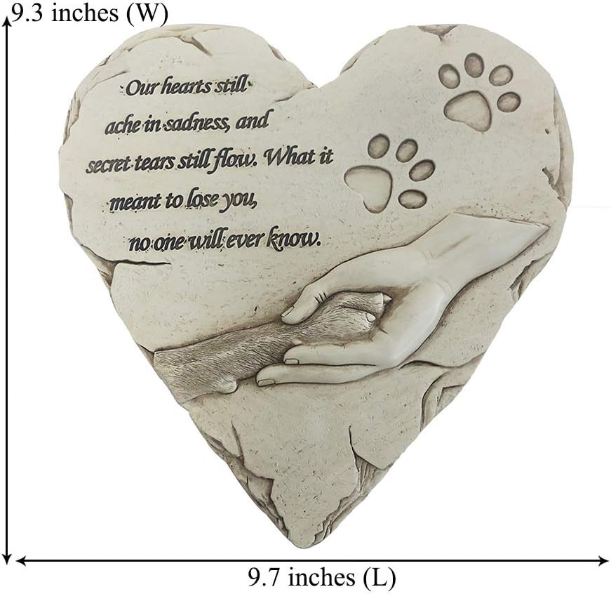 Heart Shaped Pet Dog Memorial Stones Grave Markers, Pet Dog Headstones Memorial Plaques for Garden Backyard Patio or