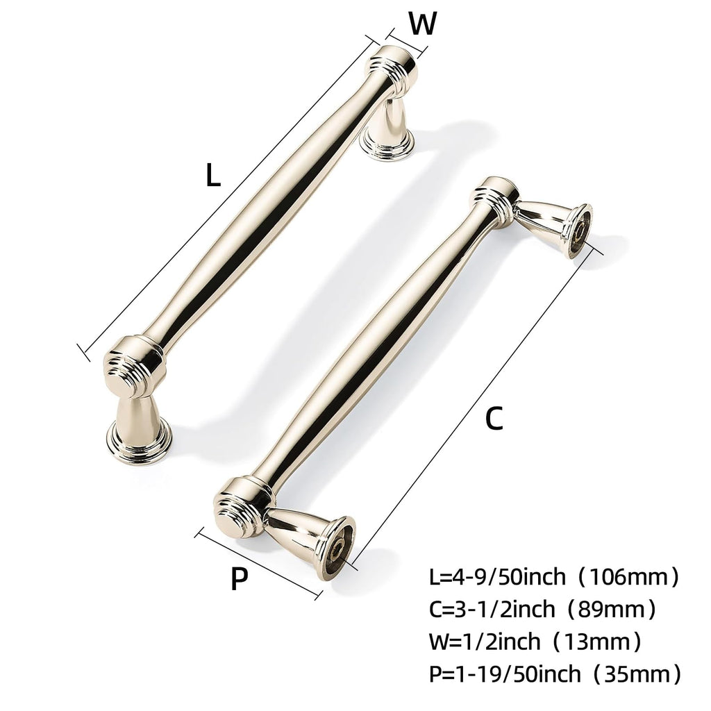 2 Pack Polished Nickel Cabinet Pulls 3-1/2 Inch(89mm) Hole Centers Heavy Duty Soild Cabinet Pulls Kitchen Cabinet