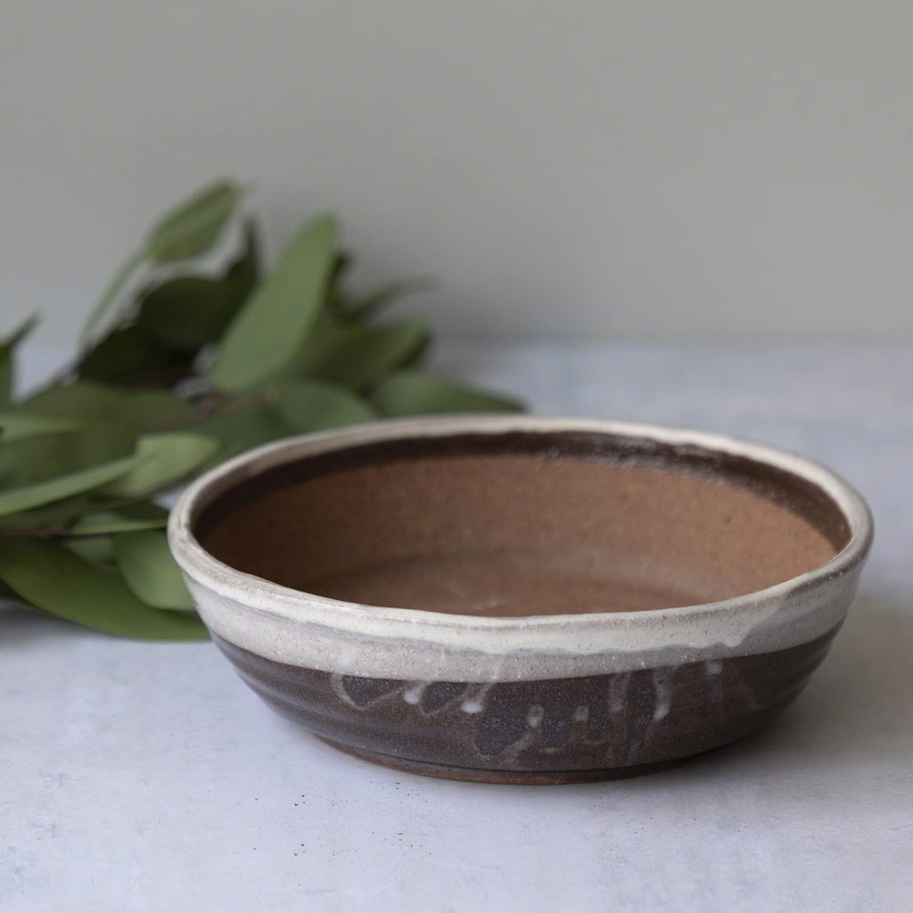 Shigaraki Bonsai Pot 8.3in, Handmade Japanese Pot, White Stripe
