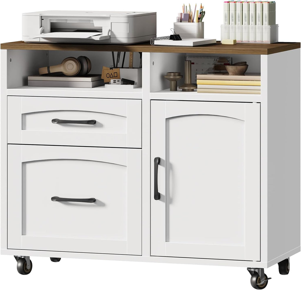 Lateral File Cabinet 2 Drawers, Filing Cabinets | Rolling Office Storage Cabinet with Drawers, Fits A4/Letter-Sized