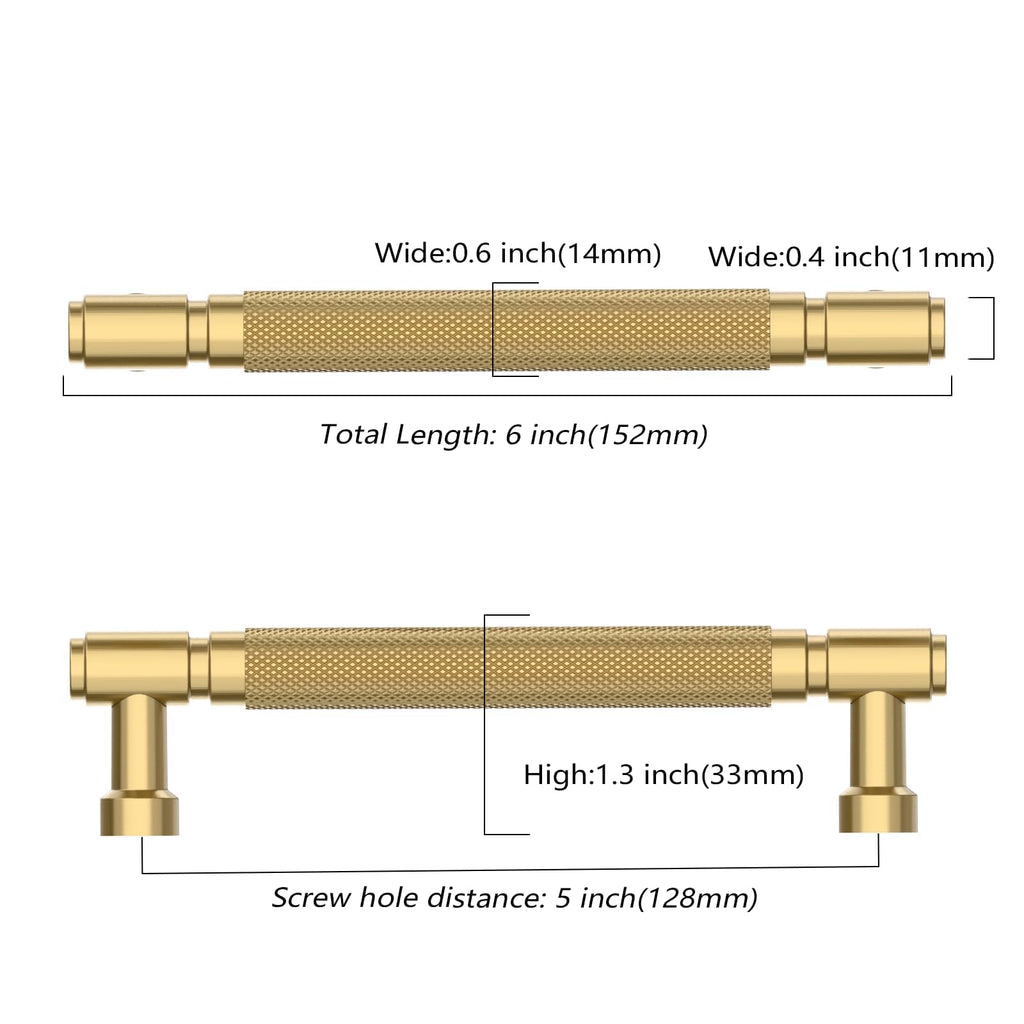 10 Pack 5 Inch(128mm) Champagne Bronze Cabinet Pulls Knurled Kitchen Cabinet Handles, Champagne Gold Cabinet Hardware