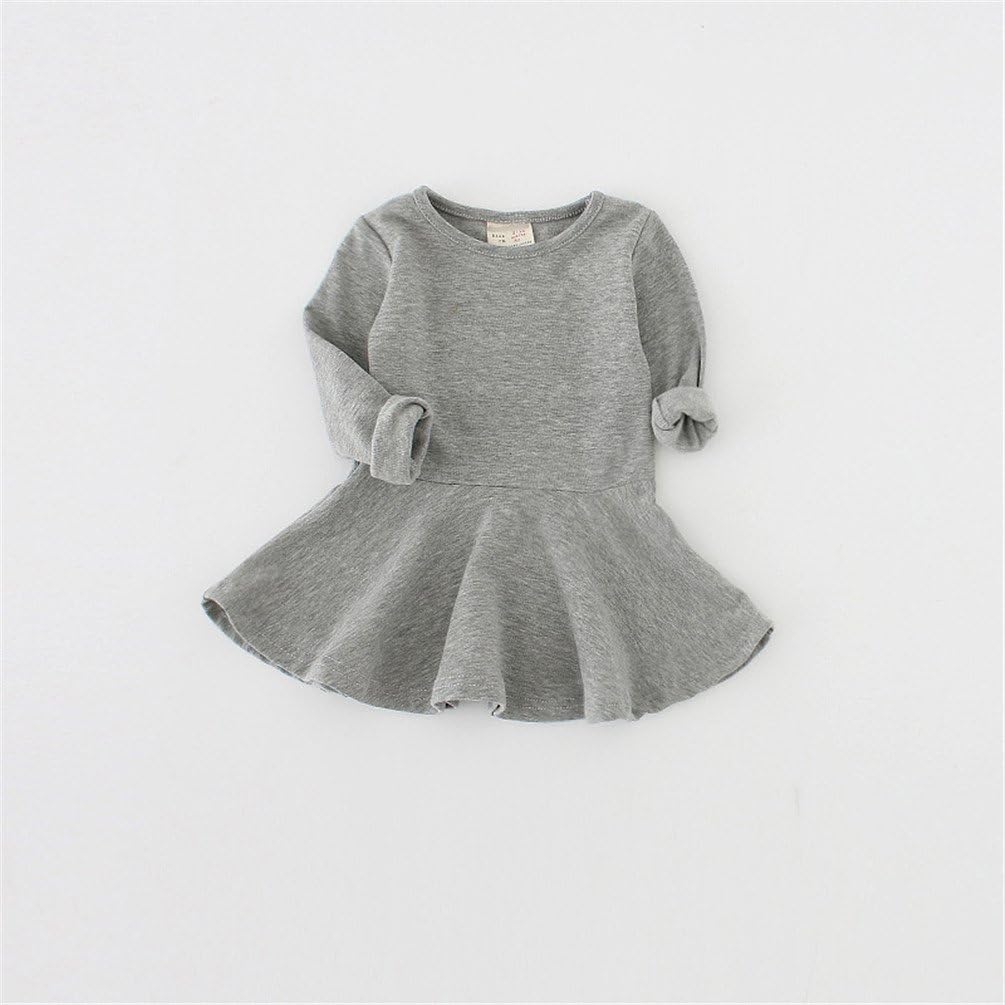 Toddler Baby Girls Long Sleeve Cotton Dress Solid Ruffle Tops
