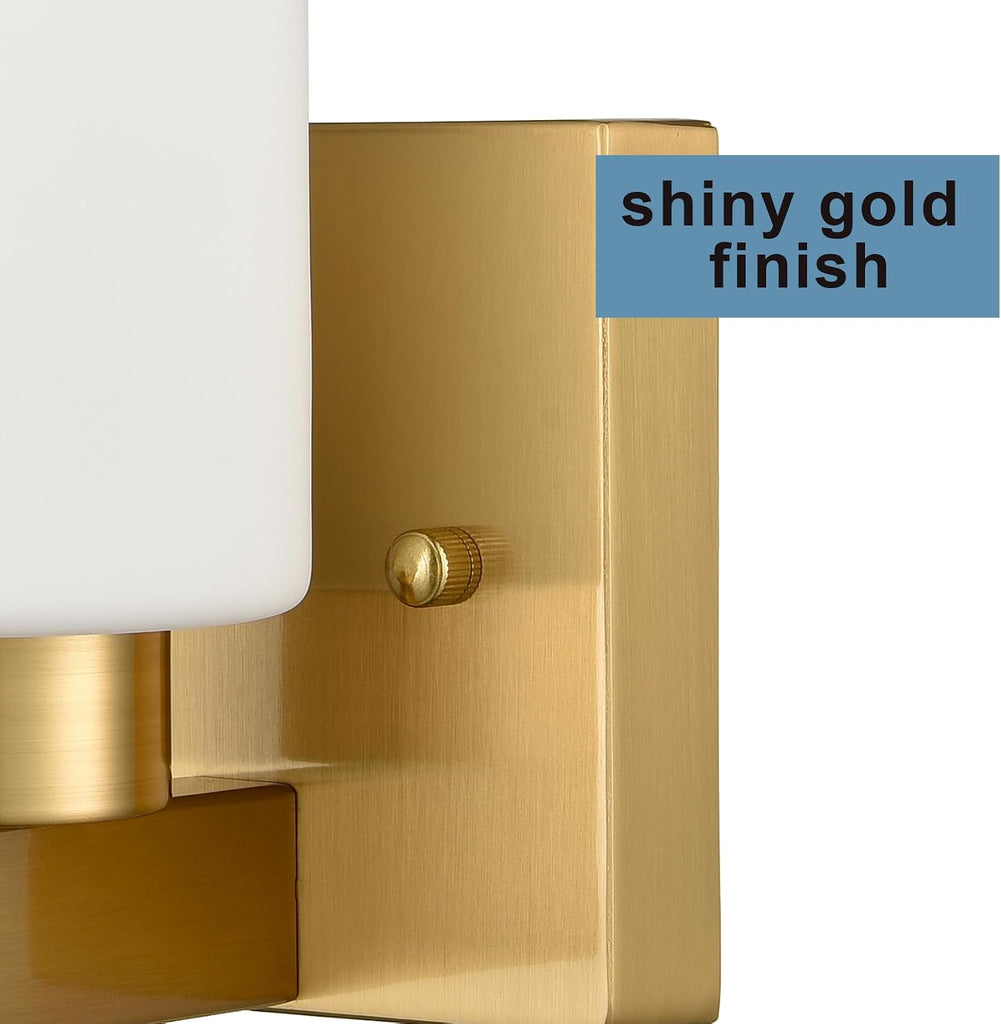Modern Gold Wall Sconce Dimmable Bathroom Vanity Light with Milky White Cylinder Glass Shade Set of 2
