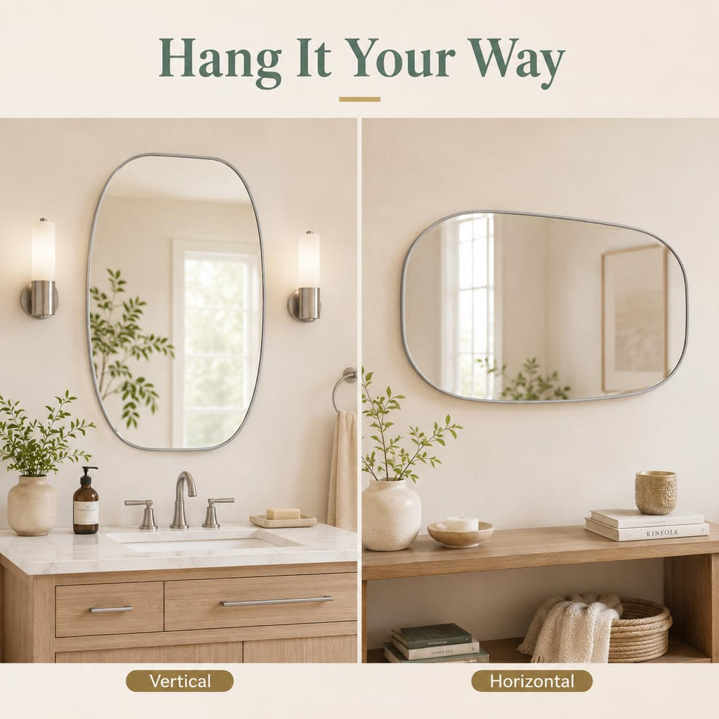 Silver Oval Bathroom Mirror 20x30 Inch, Oblong Vanity Mirror