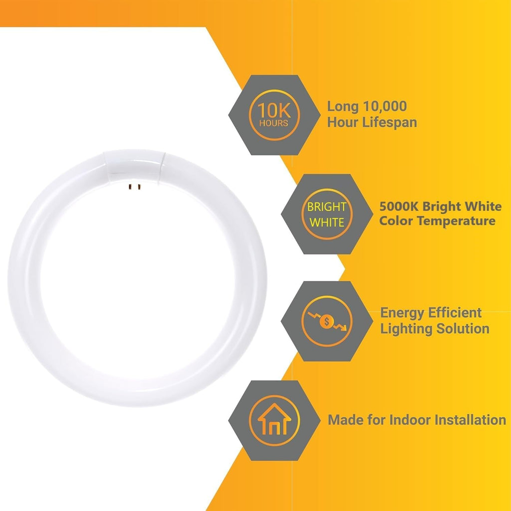 9 Inch Fluorescent Circular Light Bulb 30W 1800 Lumens 5000K Bright White G10Q 4-Pin Base Round Circline