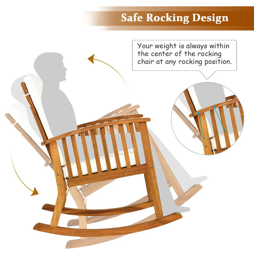 Outdoor Rocking Chair with Soft Cushions, Solid Acacia Wood (2)
