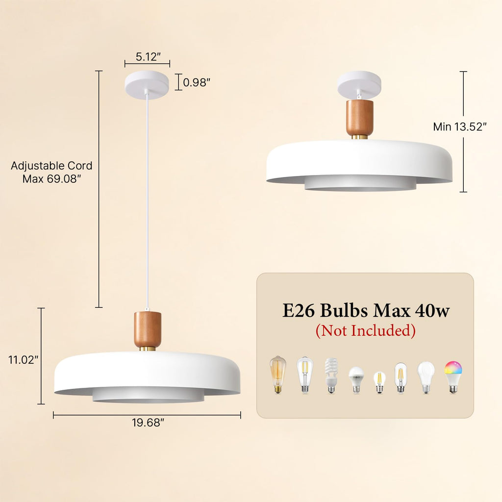 Mid Century White Pendant Light: 20" 2-Tiered Modern Nordic Metal Lighting