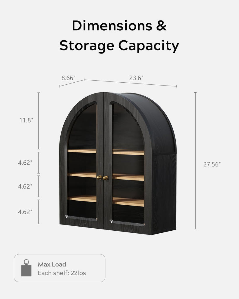 Arched Wall Cabinet, Large Bathroom Medicine Cabinet Wall Mounted Cupboard, Modern Floating Storage Cabinet with