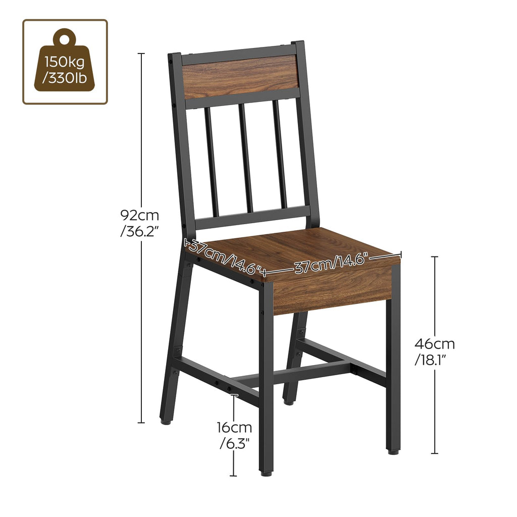 Dining Chairs Set of 4, Kitchen Chairs with Metal Frame, Slanted Back, Industrial Dining Chair Set, Dark Walnut and