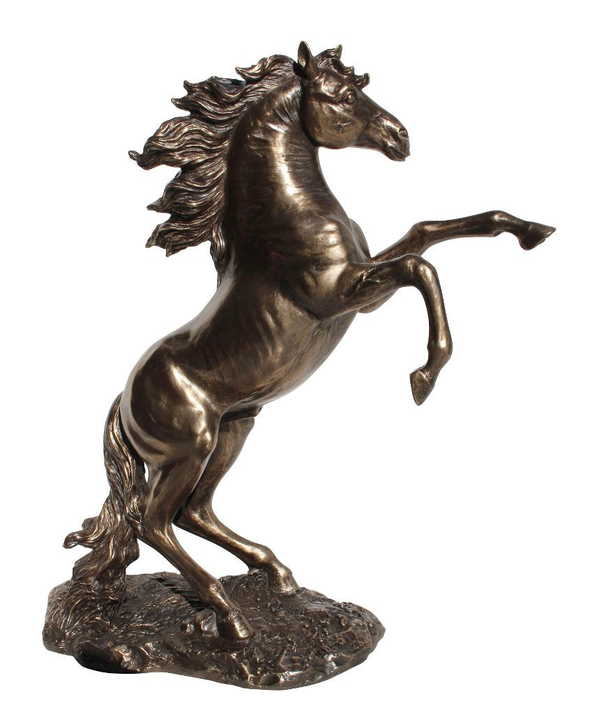 US 12.38 Inch Rearing Stallion Cold Cast Statue Figurine, Bronze Color