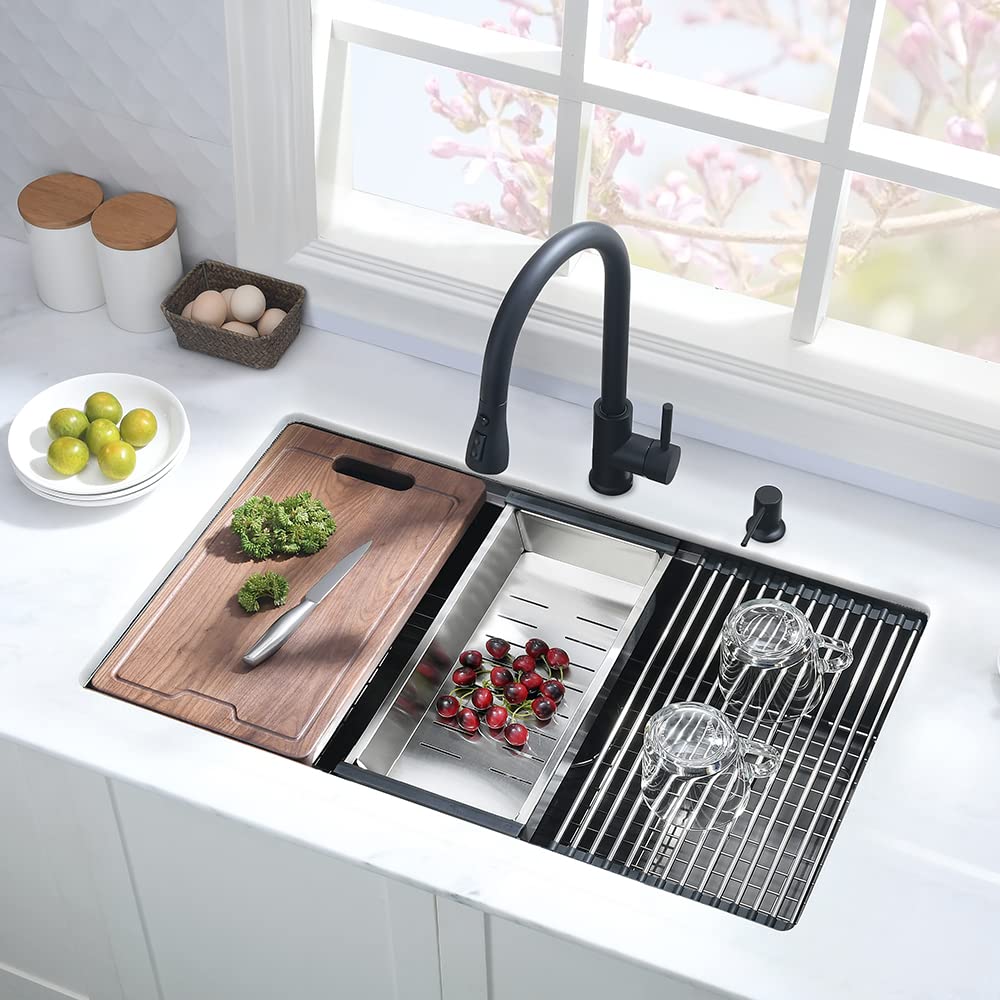 Hovheri 25x19 Black Undermount Kitchen Sink Workstation Stainless Steel