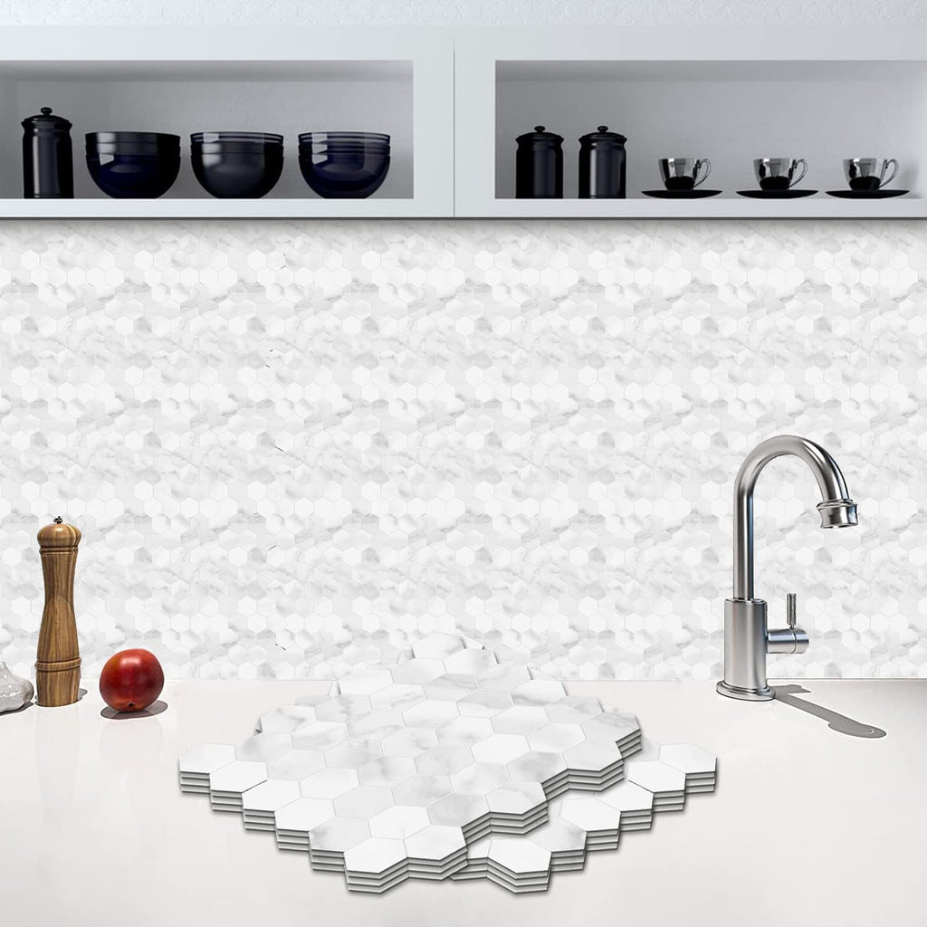 BuildMyplace 2-Inch Plata Statuario Brina Hexagon Matte Glazed Porcelain Mosaic Floor and Wall Tile, 10 Pieces