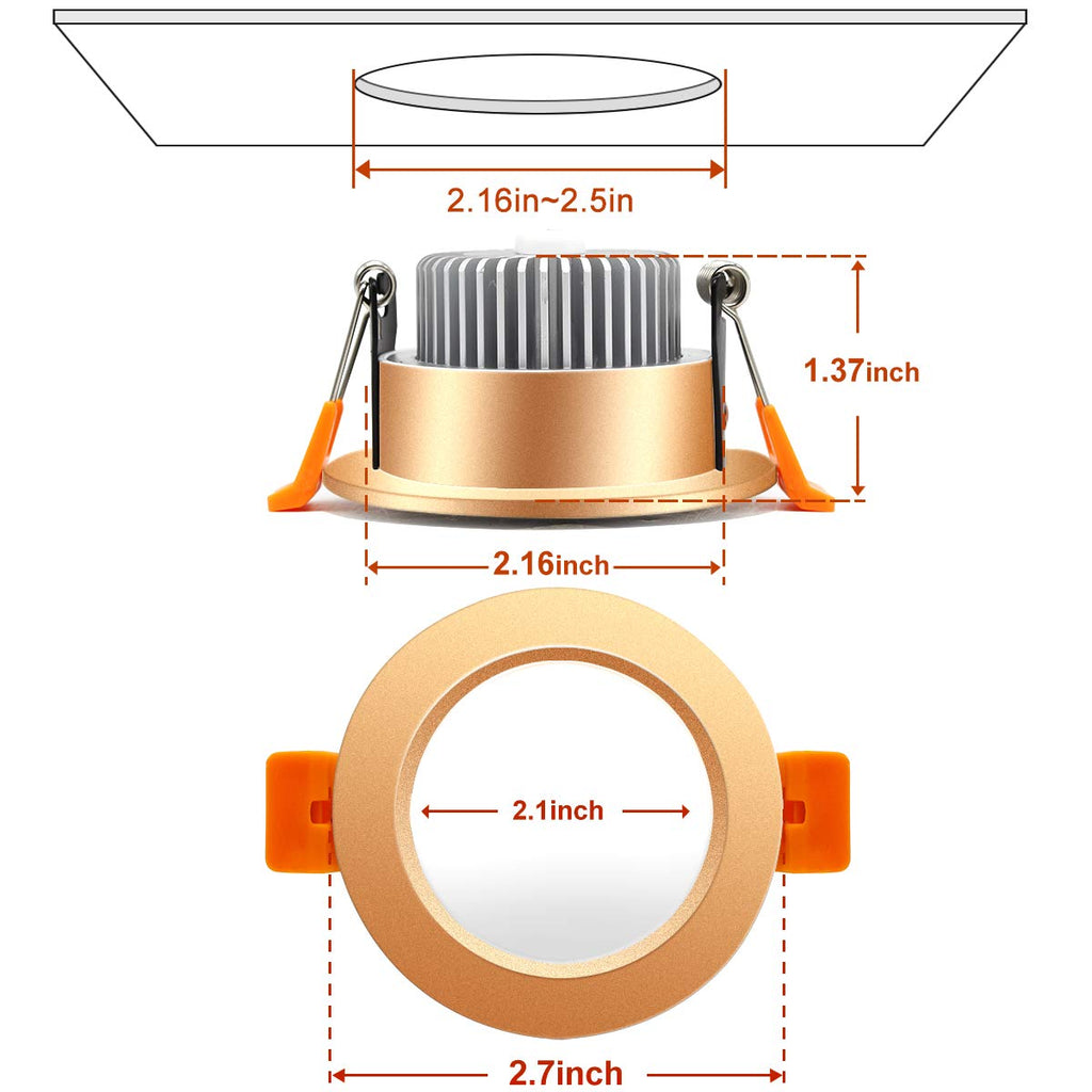 2 Inch LED Recessed Lighting, Dimmable Downlight 3W (35W Halogen Equivalent), 3000K Warm White Ceiling Light, CRI80+