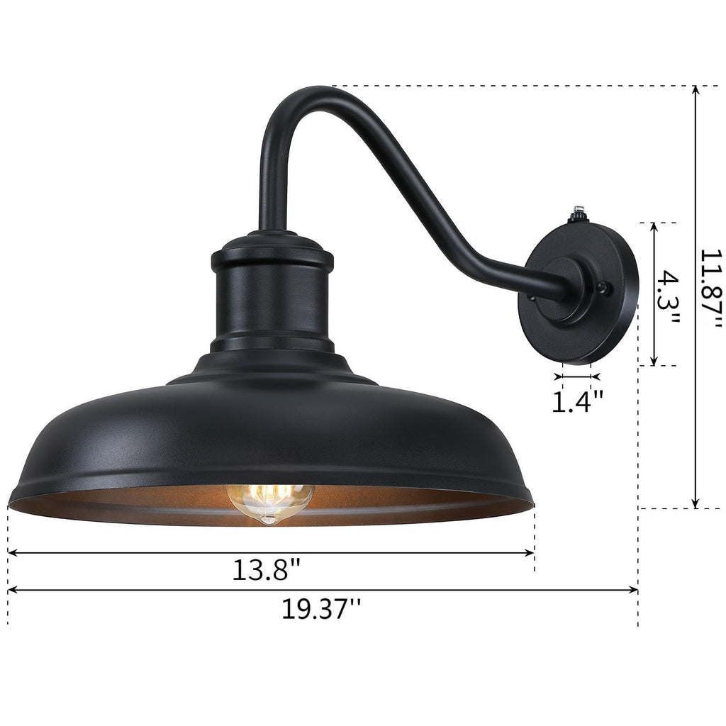13.8'' Diameter Large Dusk to Dawn Outdoor Gooseneck Barn Light, 2 Packs