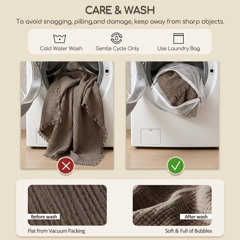 Muslin Throw Blanket 100% Cotton Blankets 4-Layer Breathable Lightweight Soft