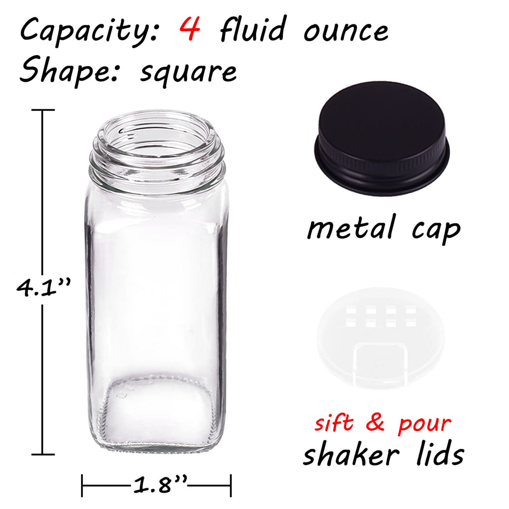 25 Pack Glass Spice Jars with Labels, 4oz Spice Containers