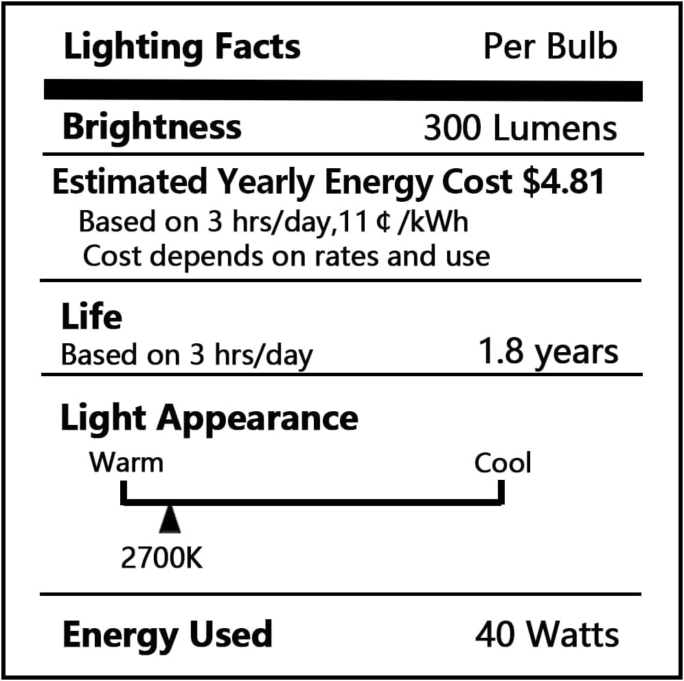 E12 Incandescent Candelabra Light Bulbs 40Watt Warm White 2700K
