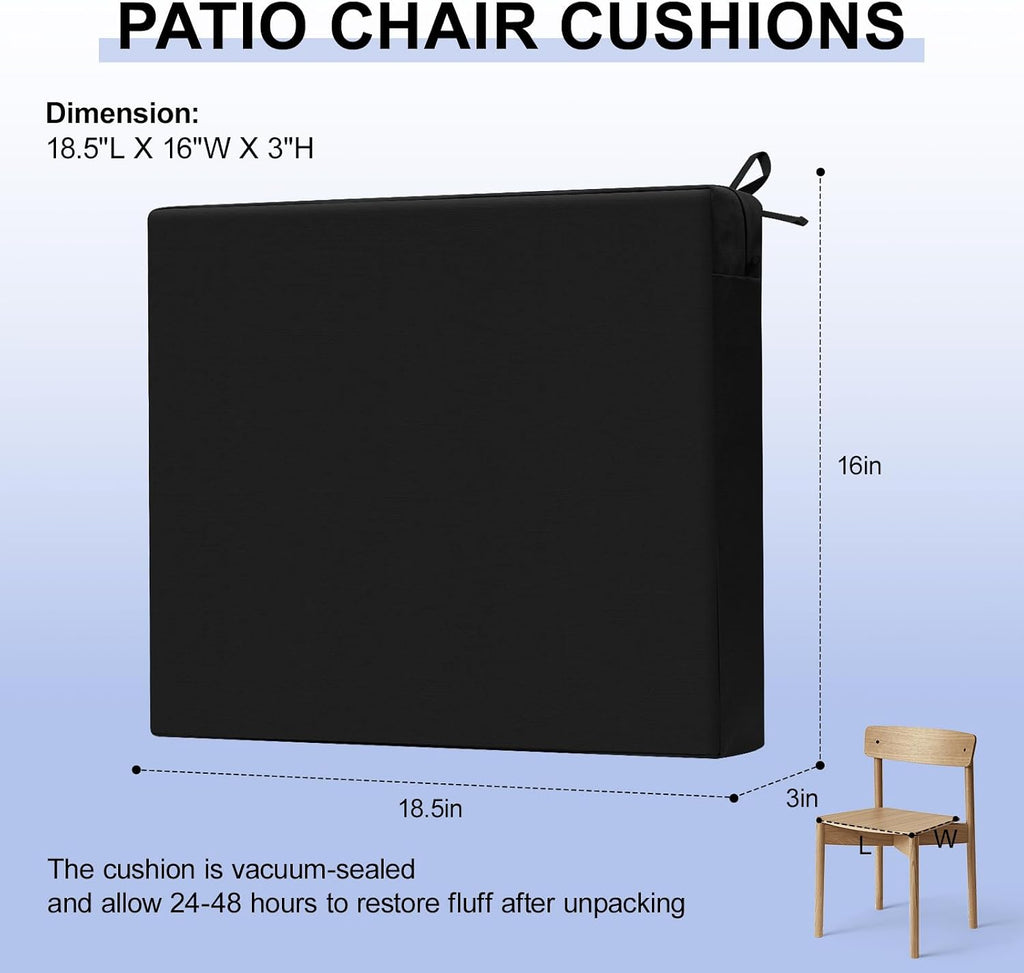 Outdoor Chair Cushions Set of 4,Waterproof Patio Cushions for Outdoor Furniture with Ties and Hidden Zipper,Memory