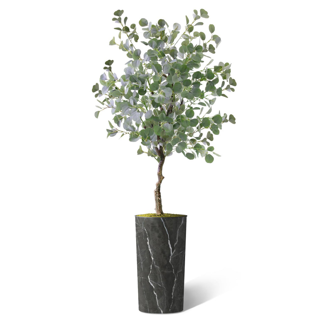 Artificial Tree in Modern Granite Effect Planter, Fake Eucalyptus Silk Tree for Indoor and Outdoor Home Decoration