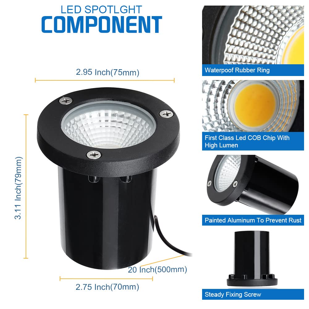 5W Well Light,12-24V LED In-Ground Low Voltage Landscape Light with Connectors, IP67 Waterproof Landscape