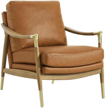 Langford Faux Leather Upholstered Armchair - Mid-Century Modern Armchair with Wood Frame - PU Leather Accent Chair or