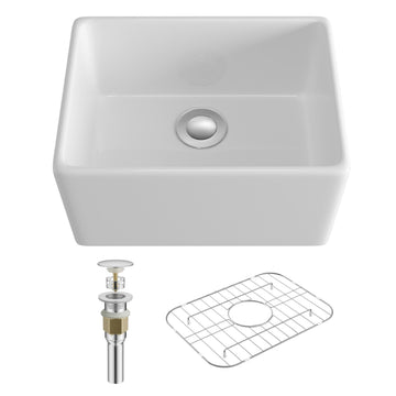 Farmhouse Sink 20 x 15 Inch White Ceramic Apron Front Kitchen Sink