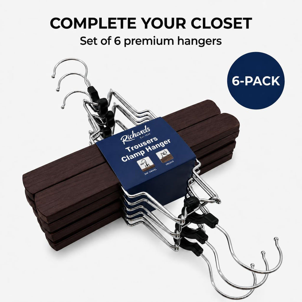 American Dream Wooden Pants Hangers - Wood Skirt Hangers - 6 Pack - for Men Shorts and Pants and Women Dress Clothes