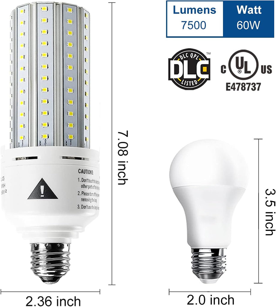 Mafuken 500W Equivalent LED Corn Light Bulb 7500 Lumen Led Bulbs 60W Super Bright 5000K Cool Daylight White E26/E27