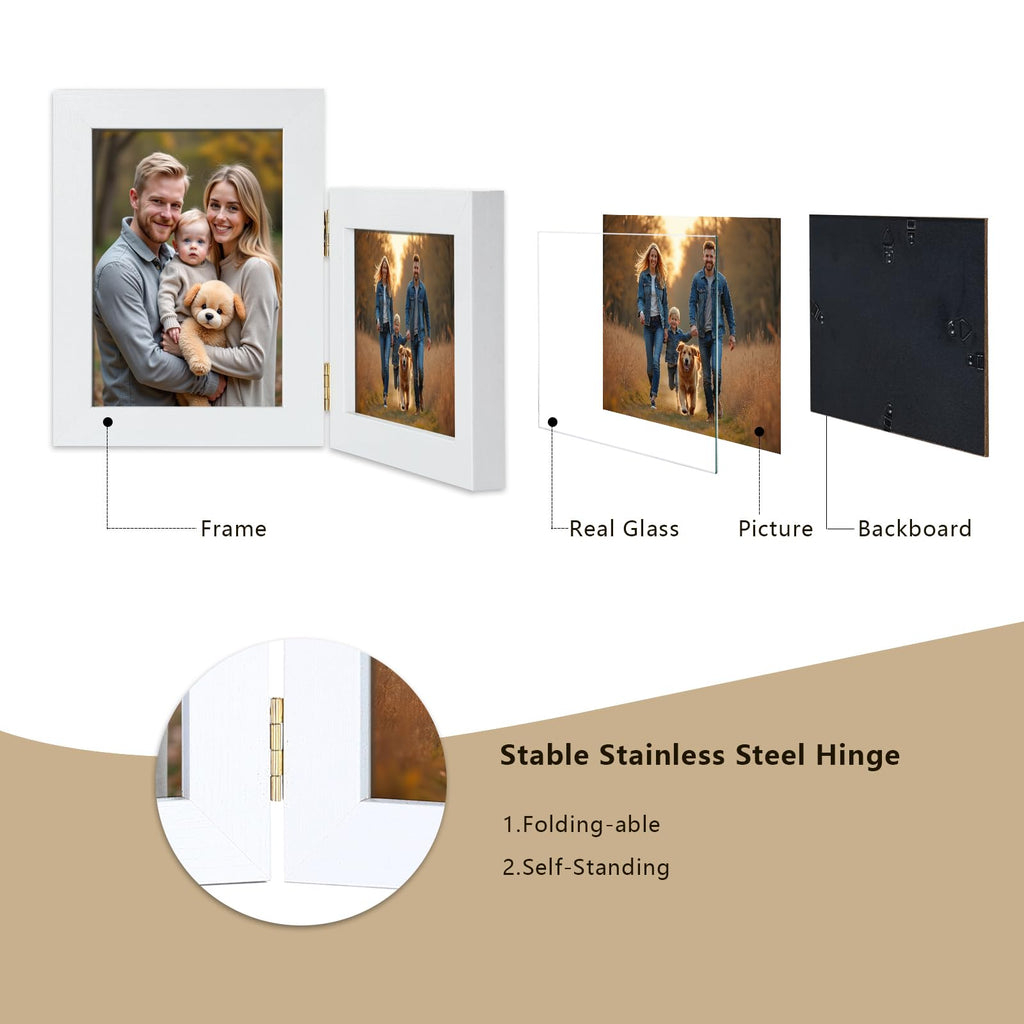 5x7 Double Hinged Picture Frame with Real Glass