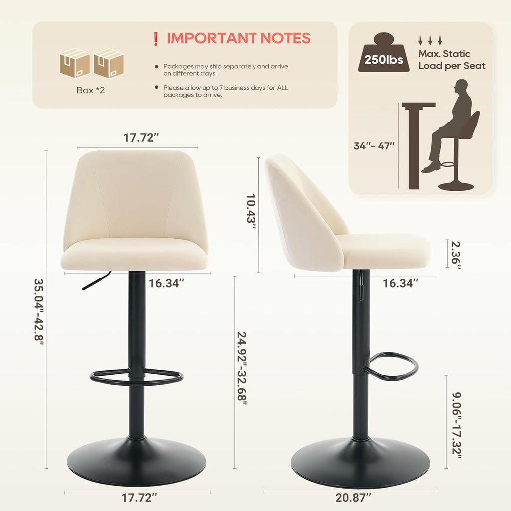 Bar Stools Set of 3, Modern Swivel Bar Chairs, Adjustable Upholstered Barstools Counter Height with Full Backrest