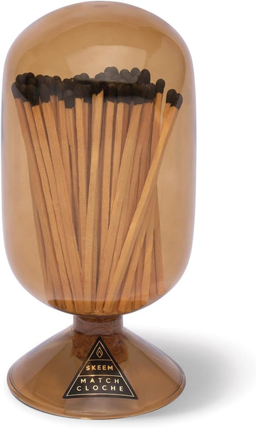 Glass Match Cloche - Amber - Includes 120 Small Black-Tipped Match Sticks