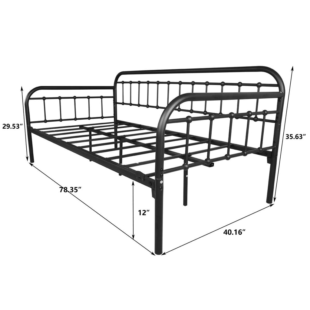Metal Daybed Frame Twin Day Bed, Black Sanded Color